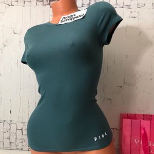 SALE🎉VS PINK S XS L T-SHIRT LOGO RIBBED CREWNECK